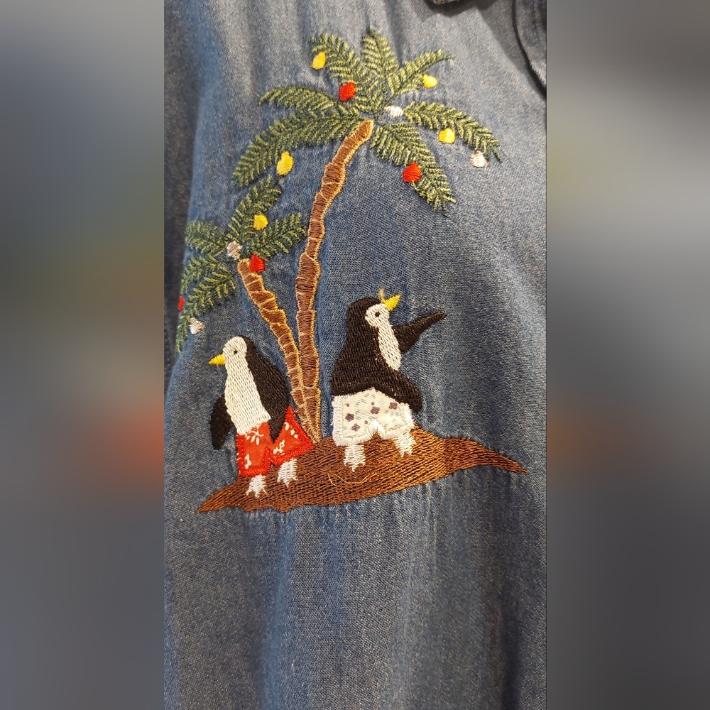 White Stag Blue Blouse with Colorful Embroidery - Picture 3 of 9